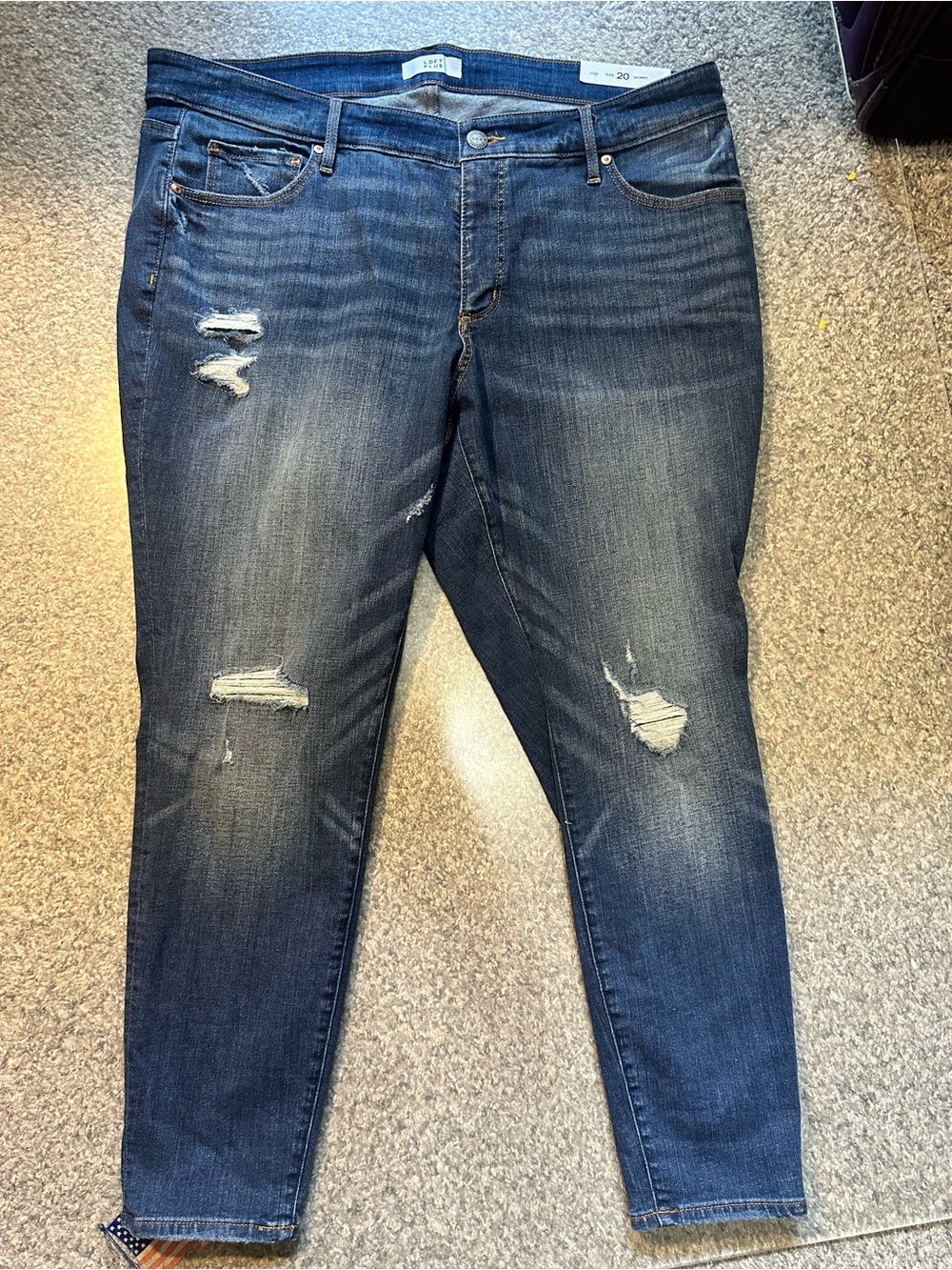 LOFT Women's Dark Blue Distressed Skinny Jeans